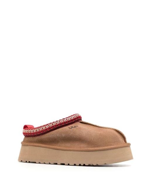 UGG Tazz Chestnut Slippers With Embroidery Detail And Platform In Suede in  Brown | Lyst
