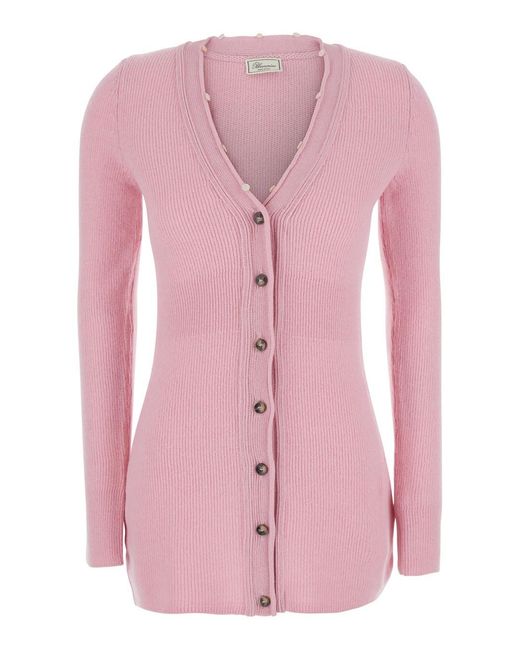 Blumarine Pink Sweater With Round Neck And Long Sleeves