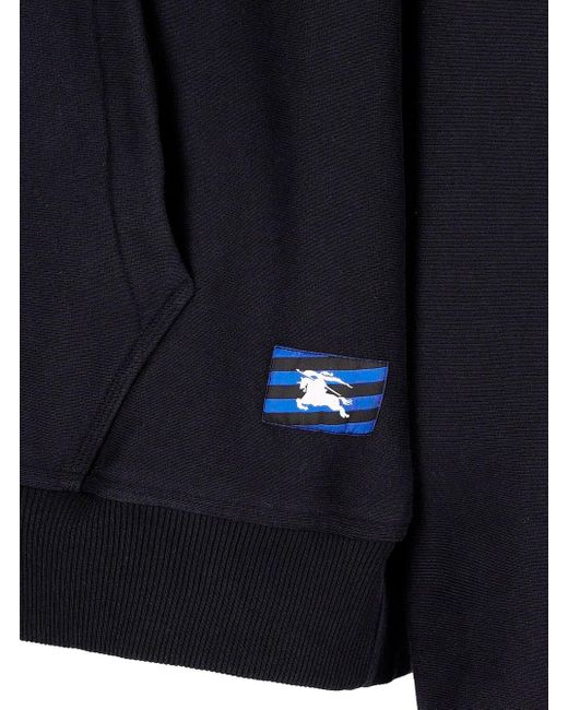 Burberry Blue Hoodie With Logo Patch for men