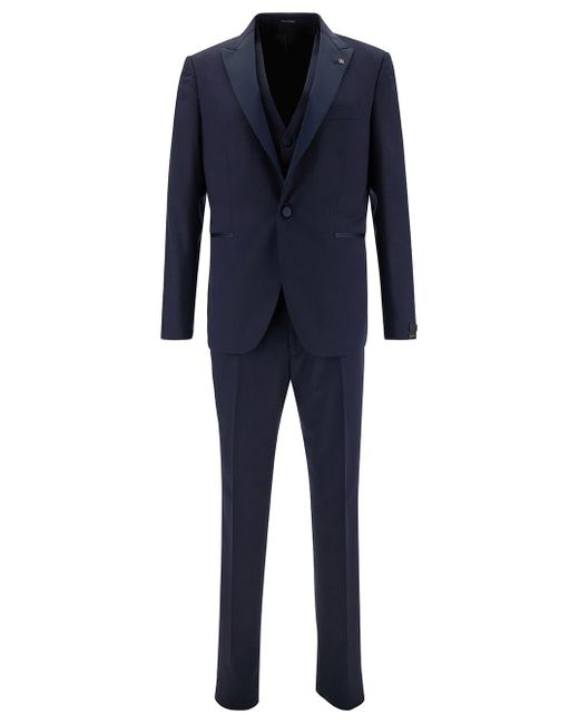 Tagliatore Blue Single-Breasted Tuxedo With Vest for men