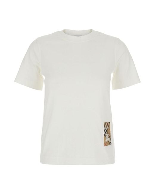 T-Shirt Con Patch Logo Con Motivo Check Sul Fronte di Burberry in White