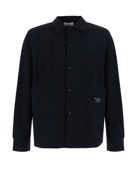 Pas Normal Studios Blue Off-Race Tech Overshirt With Technical Details for men