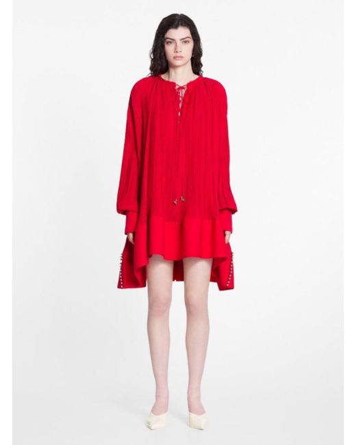 Lanvin Red Short Dress With Pleated Effect