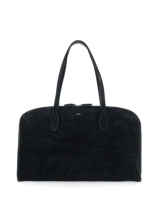 Totême Black Shoulder Bag With Embossed Logo Lettering On The Front In