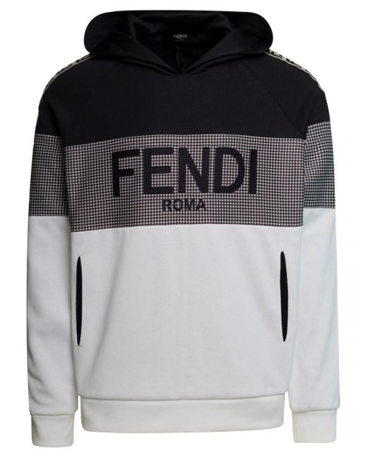 Fendi Gray Multicolor Colorblock Hoodie With Logo Man for men