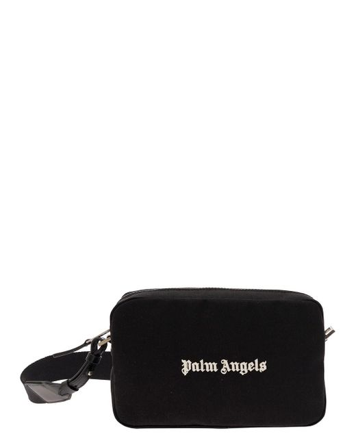 Palm Angels Black Crossbody Bag With Contrasting Logo Print for men