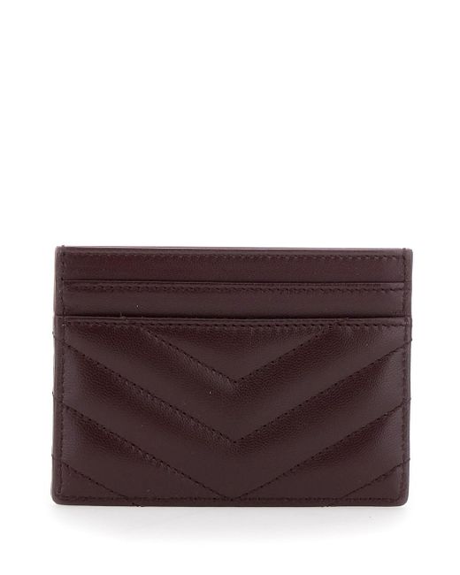 Saint Laurent Purple Bordeaux Card Holder With Cassandre Plaque On Front