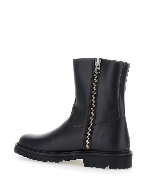 VINNY'S Black Leather High Top Ankle Boots With Side Zipper For for men
