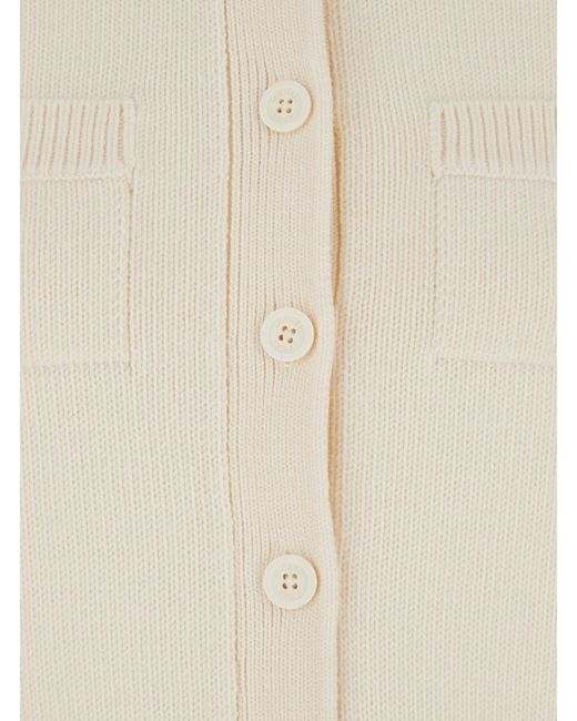 MICHAEL Michael Kors White Wool Crewneck Cardigan With Ribbed Trims