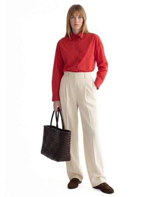Le Plain Red Shirt 'Popeline Shirt' With Classic Collar And Long Sleeves In