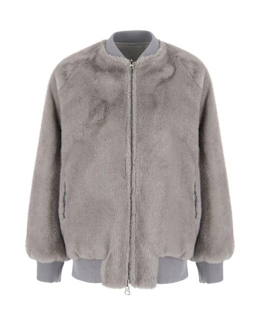 VALENTINI 1972 Gray Reversible Bomber With High Collar And Long Sleeves In