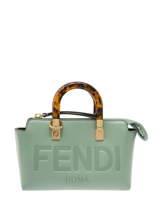 Fendi Green 'by The Way Mini' Mint Boston Bag With Hot-stamped Lettering In Leather Woman