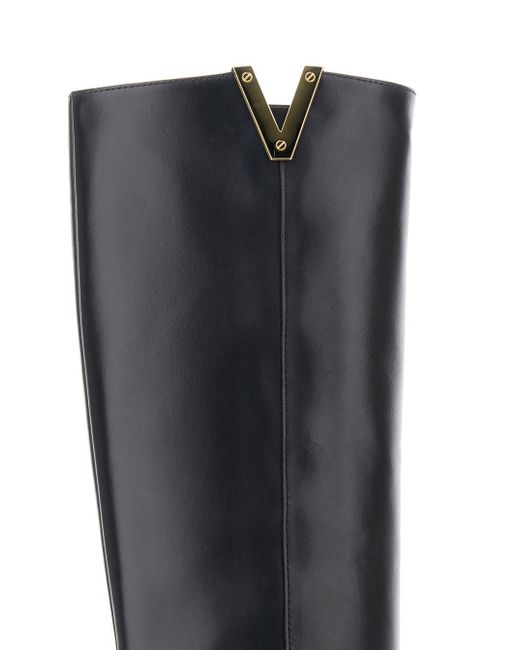 Via Roma 15 Black Knee-High Boots With Cut-Out On The Side And Logo Pl