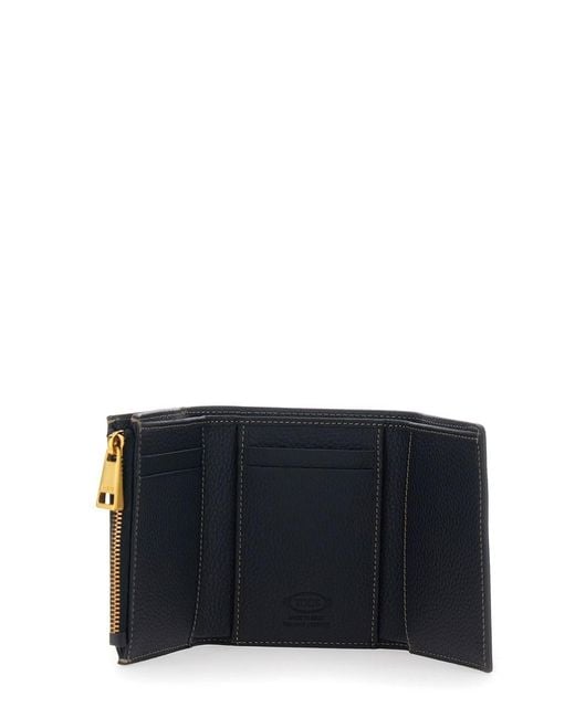 Tod's Blue Wallet With T Plate On The Front