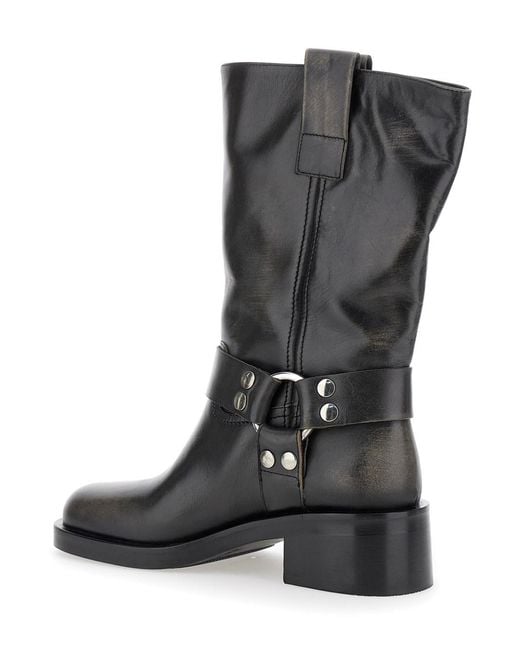 Strategia Black Ankle Boots With Studs And Ring