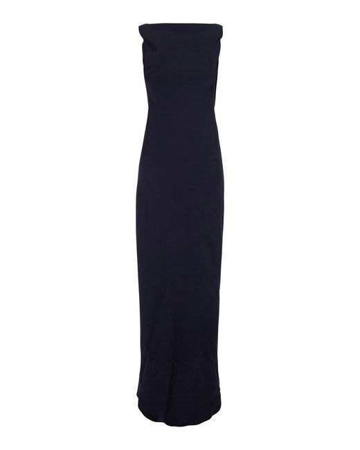 Antonelli Blue Long Dress With V-Neck, Long Sleeves And Back Closure, Satin
