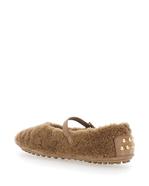 Tod's Brown Shearling Ballerina