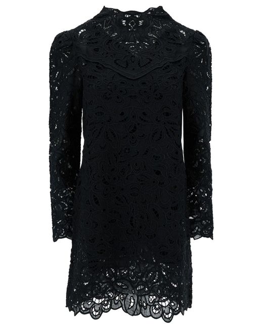 Isabel Marant 'daphne' Mini Black Dress With Flower Embroidery In Guipure Woman