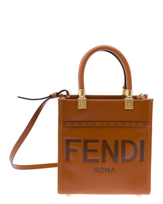 Fendi Brown 'Sunshine' Mini Tote Bag With Hot-Stamped Logo