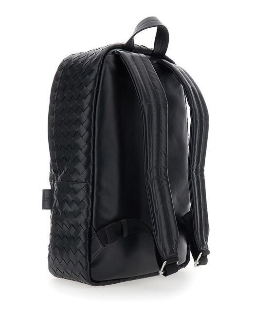 Bottega Veneta Black Backpack With Adjustable Straps And Leather Intre for men