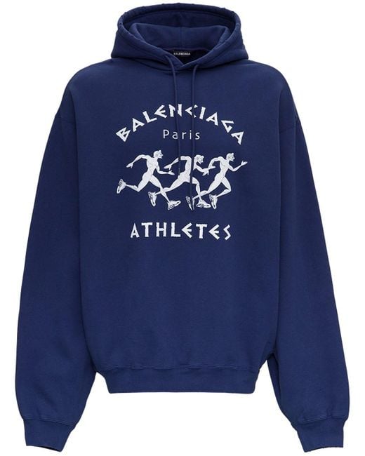 Balenciaga Blue Athletics Cotton Hoodie for men