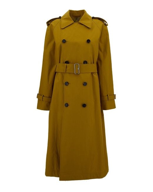 Burberry Green Long Double-Breasted Trench Coat With Waist Belt