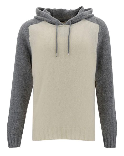 La Fileria Gray And Hooded Bi-Color Sweater for men
