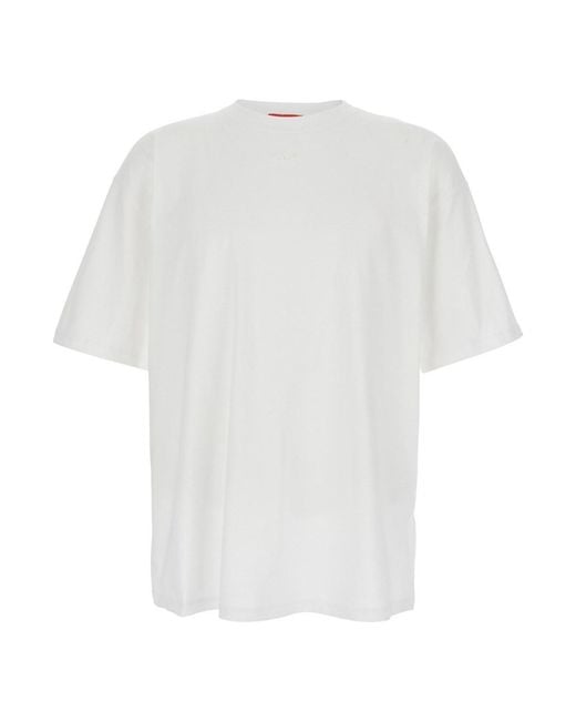 DIESEL White 'T-Lucien' T-Shirt With Tone On Tone Logo Patch On The Front for men