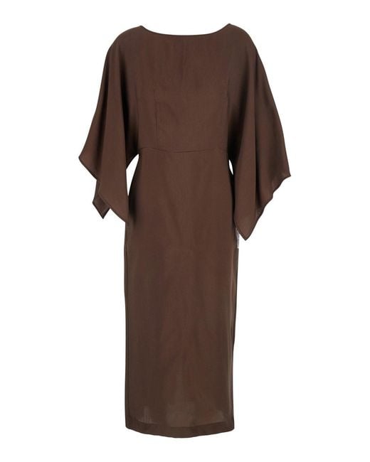 ..,merci Brown Dress With Round Neck And Ruffled Sleeves