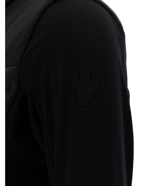 3 MONCLER GRENOBLE Black Padded Cardigan With Contrasting Logo Print In