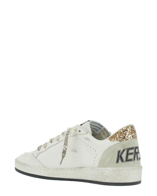 Golden Goose Deluxe Brand White Sneaker 'Ballstar' Low Top With Star Patch With Glitter And Glitter Heel And Logo Lettering
