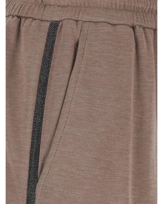 Brunello Cucinelli Brown Pants With Elasticated Waist And Drawstring With Monil Detail On The Side