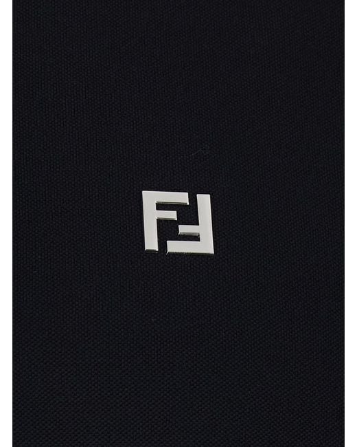 Fendi Black Cotton Piquet Polo With Metallic Ff Logo On Front For for men