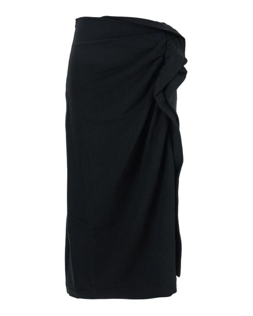 Dries Van Noten Black 'Hanam' Skirt With Ruched Details On The Front