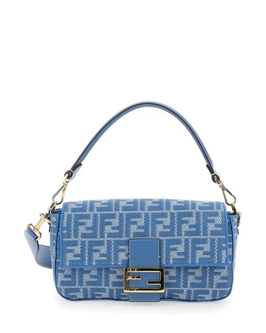 Fendi Blue 'Baguette' Medium Shoulder Bag