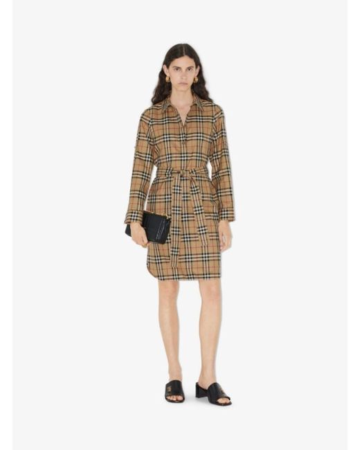 Burberry Natural Mini Dress With Matching Belt And Check Print