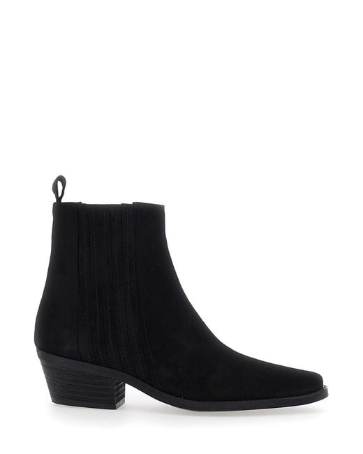 Pollini Black Suede Heeled Ankle Boots For