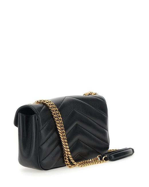 Saint Laurent Black 'Loulou' Small Crossbody Bag With Cassandre Plaque On The Front And Chain-Link Leather Shoulder Strap