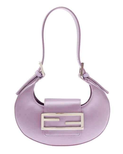 Fendi 'cookie' Mini Light Purple Hobo Bag With Ff Clasp In Silk Satin Woman