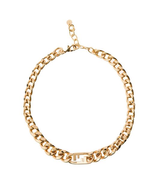 Fendi Metallic Gold-colored Chain Bracelet With Ff Logo In Brass