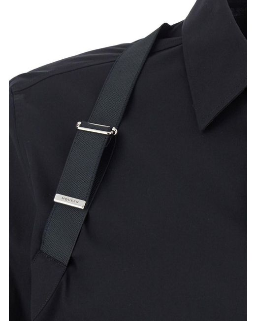 McQueen Blue 'Harness' Shirt With Clasic Collar And Strap Detail On The Sleeve for men