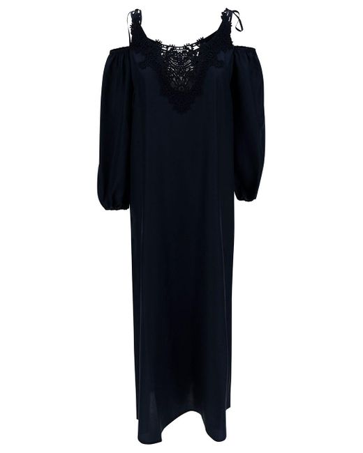 P.A.R.O.S.H. Black Long Dress With Lace Embroideries