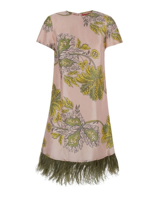 LaDoubleJ Pink 'Swing' Mini Dress With All-Over Floral Print And Feat