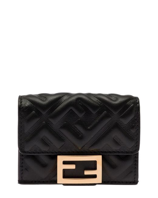 Fendi Black Trifold Quilted Leather Wallet