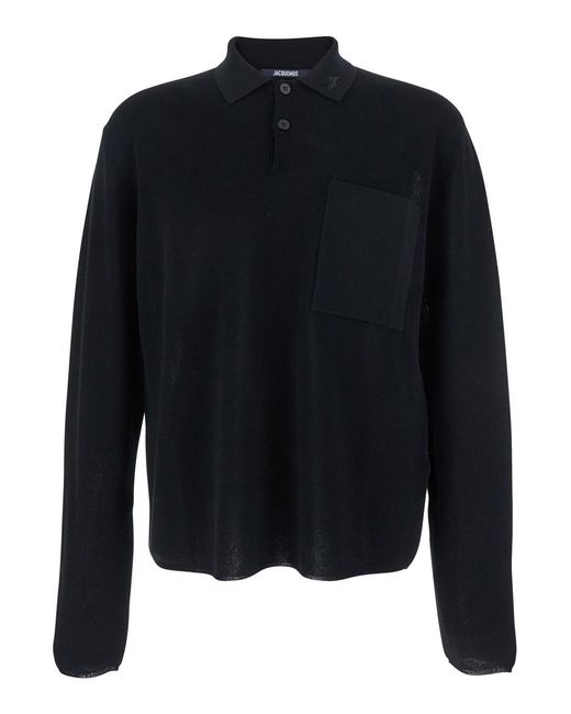 Jacquemus Black Polo Shirt With Tone-On-Tone Logo On Front for men