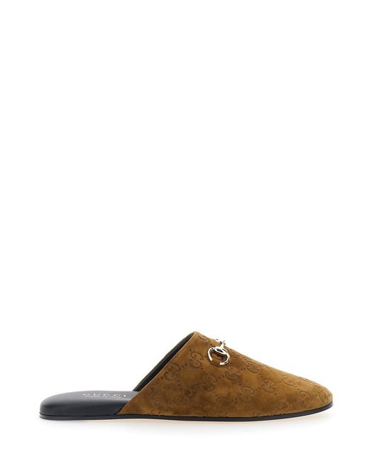 Gucci Brown Mule With Horsebit On The Front And All-Over Gg Motif