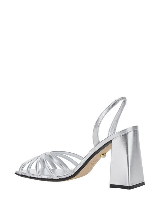 ALEVI White 'Tara' Sandals With Elastic Ankle Strap And Block Heel