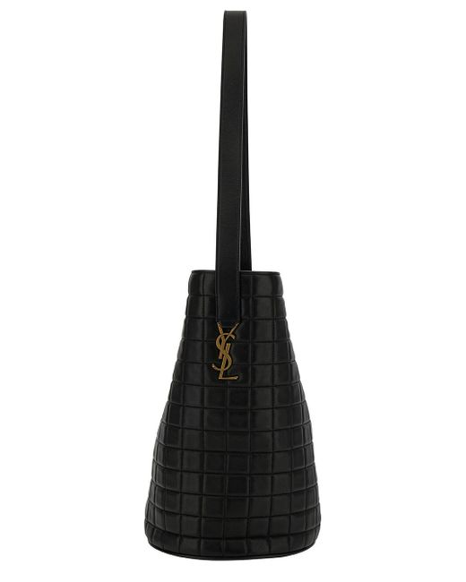 Saint Laurent Black Bucket Bag With Cassandre Detail In Quilted Leather