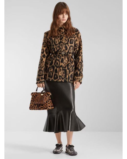 Fendi Brown Coat With Ff Buckled Belt On The Front And All-Over L