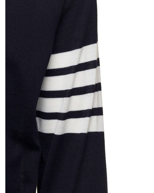 Thom Browne Blue V-Neck Cardigan With Stripe Detail for men